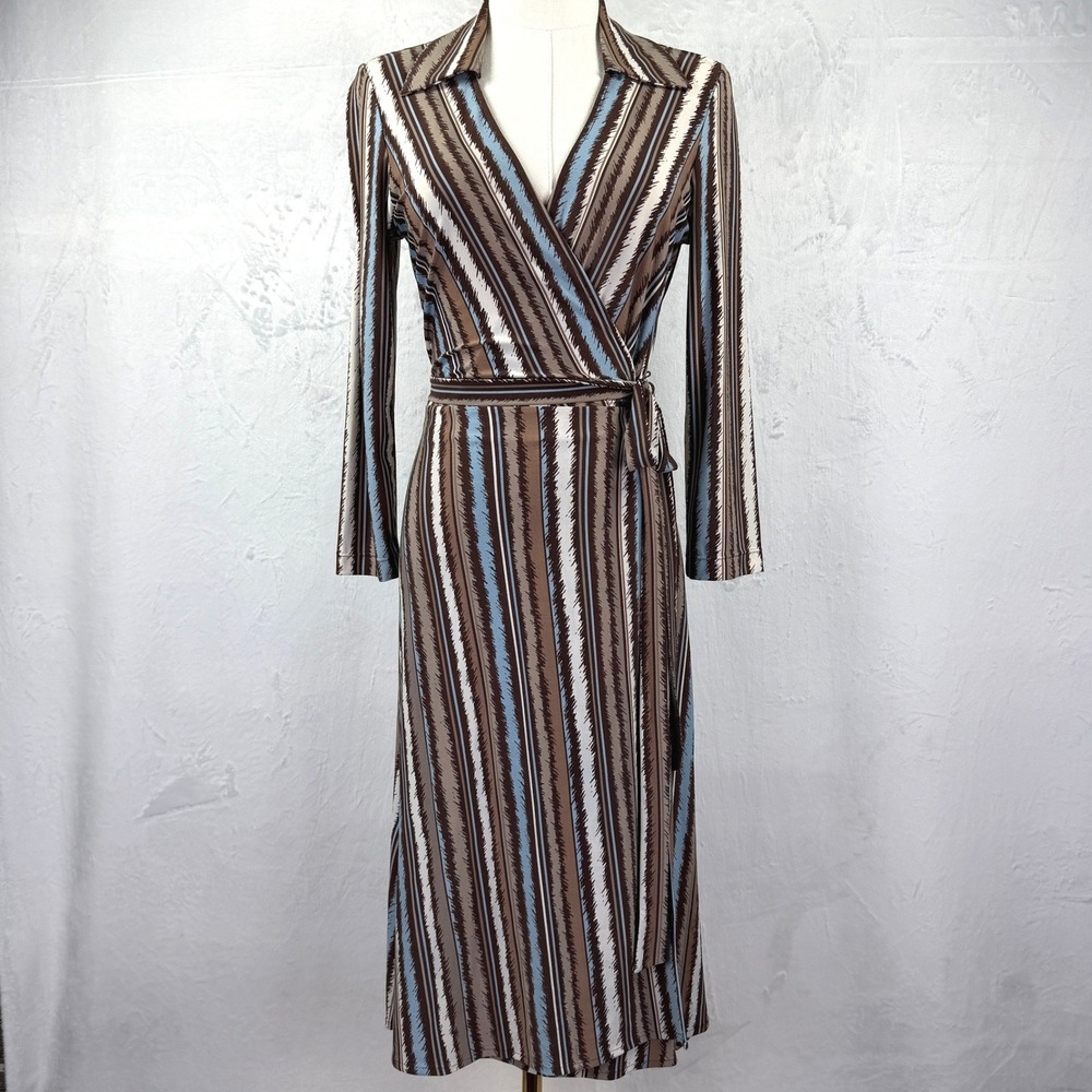 Y2K BCBGMAXAZRIA Wrap Midi Dress 90s Minimal Chic Office Siren Quiet Luxury Sz S
